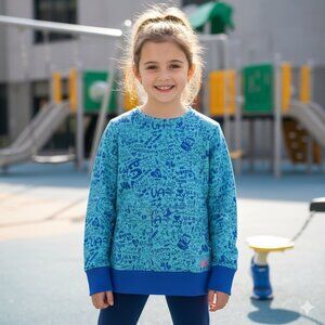 Under Armour Girl's Size Medium Blue Crewneck Doodle Print Sweatshirt